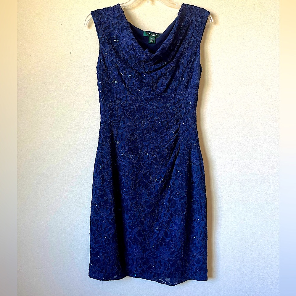 Navy lace and sequined Ralph Lauren dress